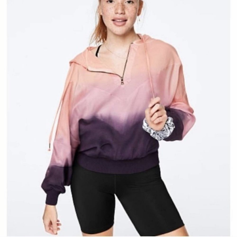 Pink Victoria's secret ombre zip hooded crop dolman sleeve sweatshirt